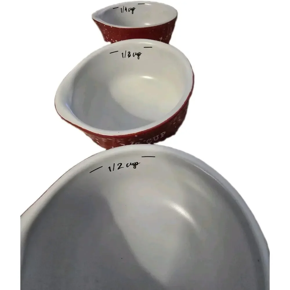 Peppermint & Pine Christmas Speckle Measuring Cups 4 piece Red